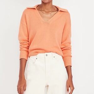 Old Navy Orange Sherbet Cotton Polo Collared V Neck Sweater Medium